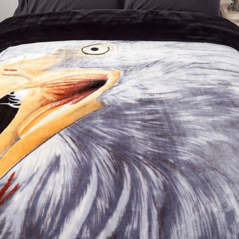 King Size Plush Blanket 2-Ply Thick Warm Microfiber Bed Cover - Lion Eagle Variation