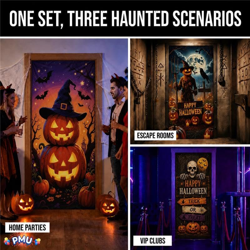 PMU Halloween Door Cover Set - 7 Bundles Spooky Decor for Multiple Doors