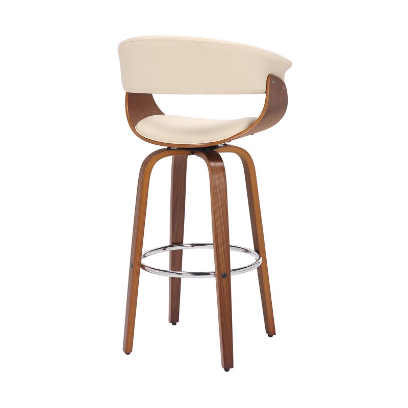 30" Bar Height Swivel Brown Faux Leather & Walnut Wood Stool