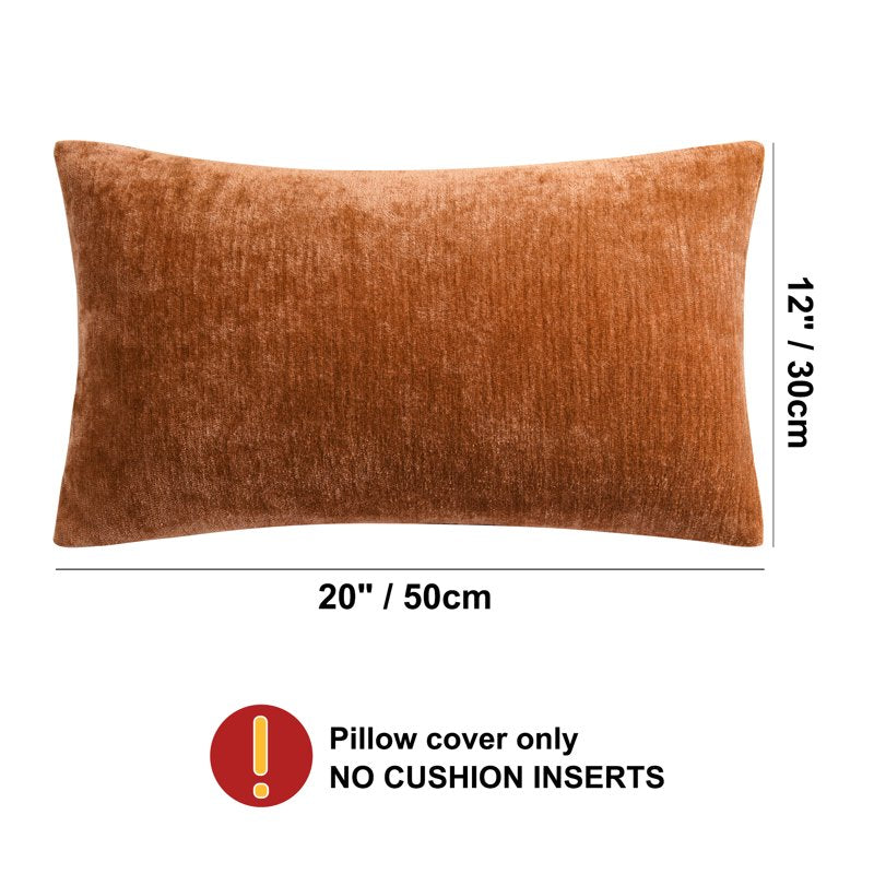 Water-Resistant Throw Pillow Cover 12x20 Burnt Orange Chenille Fabric