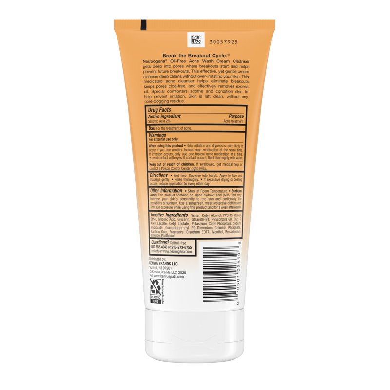 Salicylic Acid Acne Cream Cleanser - Oil-Free Face Wash, 6.7 fl oz