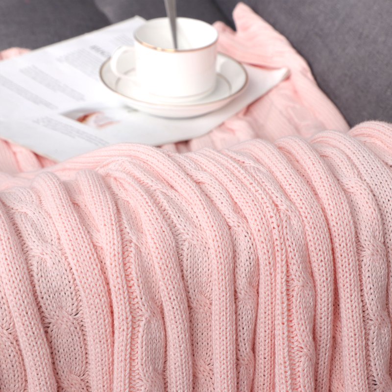 100% Cotton Cable Knit Throw Blanket - Millennial Pink 51x59 inches