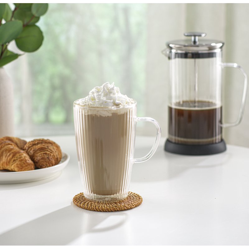 15 oz Double Wall Ribbed Glass Mug with Handle - Clear