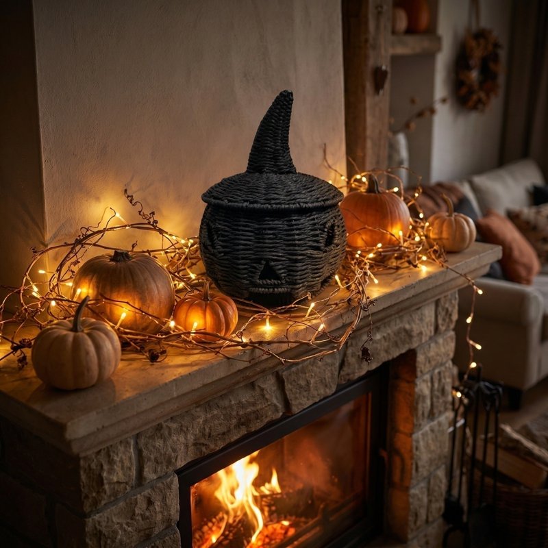 Halloween Witch Hat Pumpkin Tabletop Decor - 11.4 Inch Fall Figurine