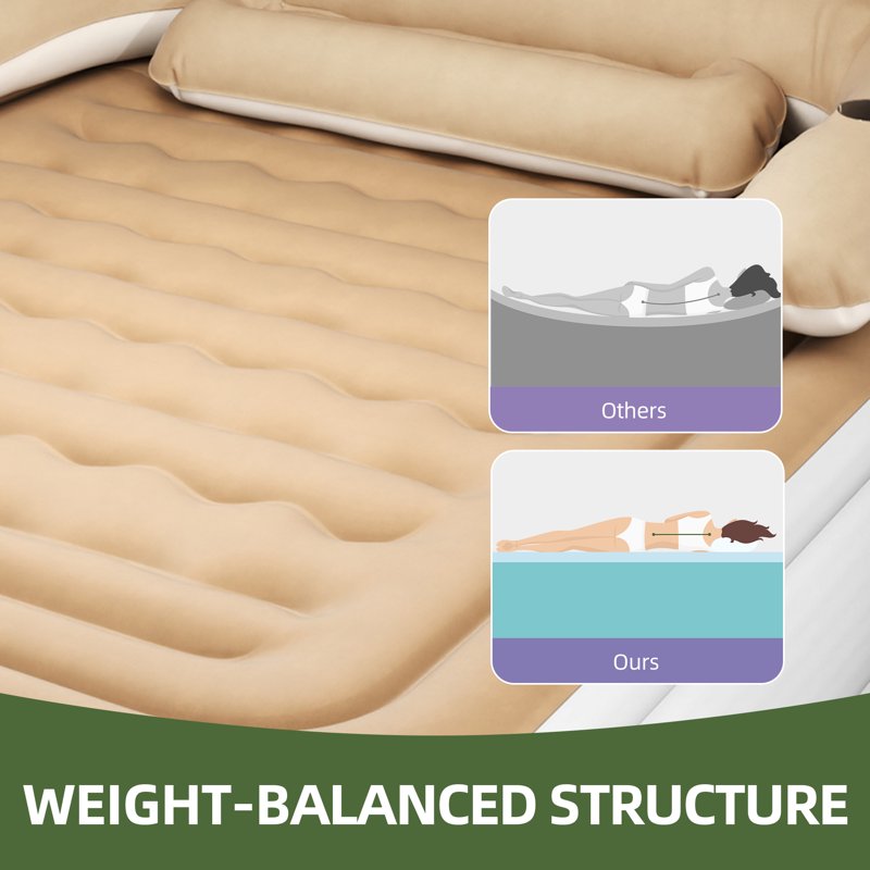 Queen Inflatable Air Bed with Headboard, Pump & Pillow - Brown, Portable