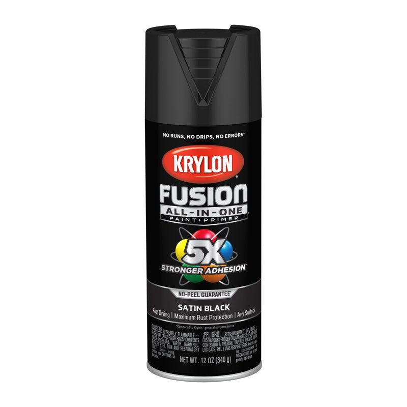 Satin Black Spray Paint - 12 oz All-In-One for Indoor/Outdoor Use