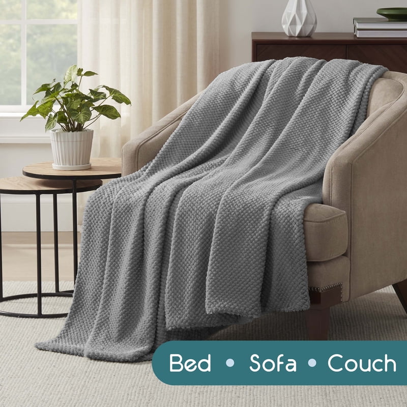 Queen Plush Texture Blanket - Ultra Soft Lightweight All-Season Throw - Grey - Charcoal Variation