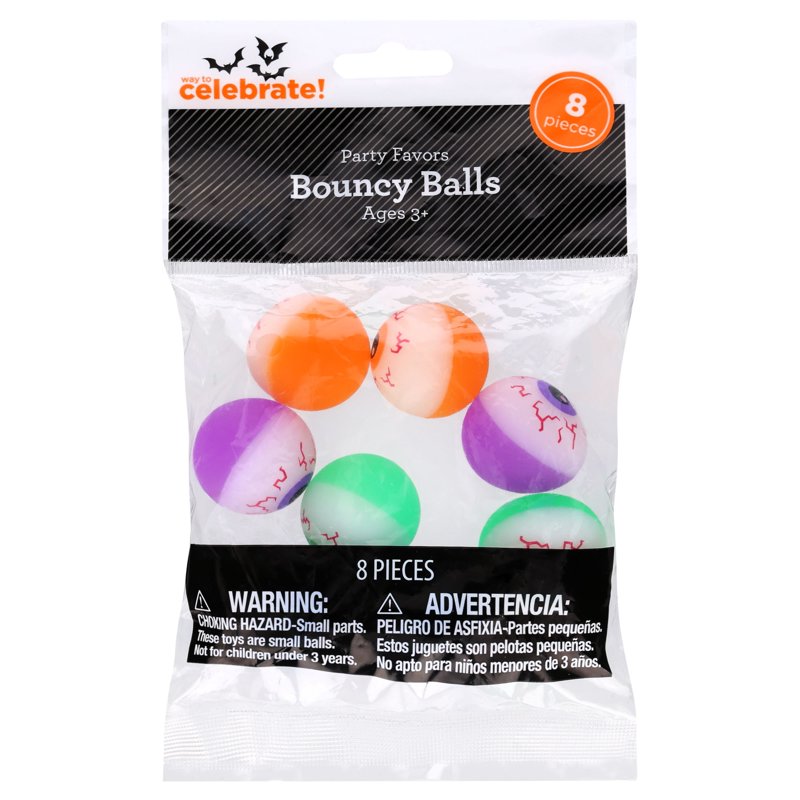 Multicolor Bouncy Balls Party Favors - Halloween Themed, 8 Pack