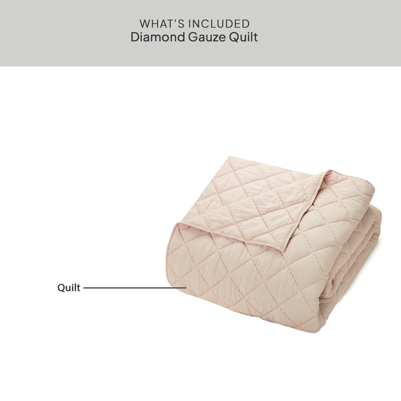 Full/Queen Reversible Diamond Gauze Quilt Beige - Breathable Cotton Bedding