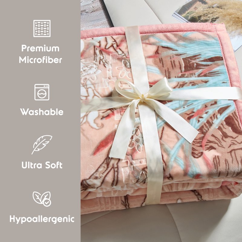 Queen Size Korean Mink Fleece Blanket - Peach Reversible Heavyweight Winter Bedding