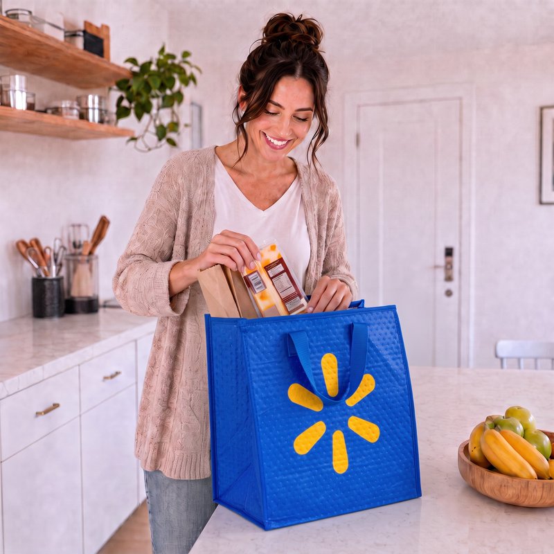 Insulated Reusable Shopping Bag with Zipper - Blue, 24 L