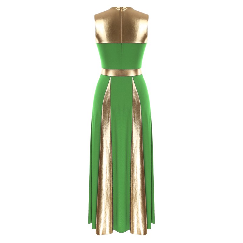Women’s Sleeveless Worship Dance Dress - Metallic Patchwork Church Performance Green M