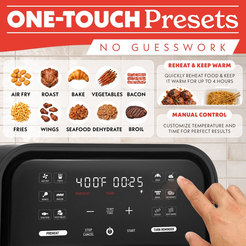 7-Quart Digital Air Fryer with Glass Basket and 12 Cooking Presets