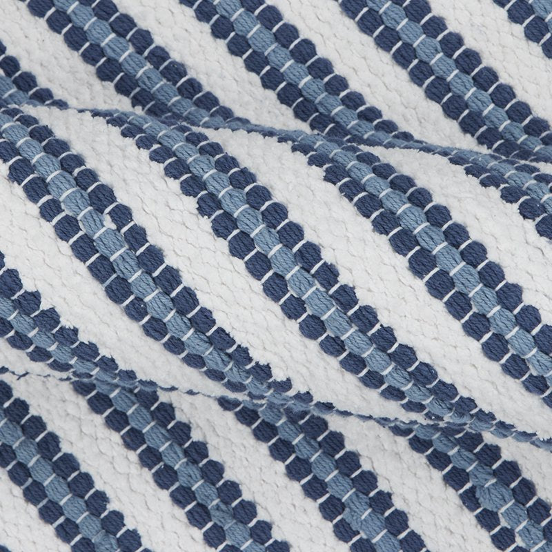 Handwoven Cotton Bath Rug - Blue Linen, 17 x 24 Inches - Absorbent & Machine Washable