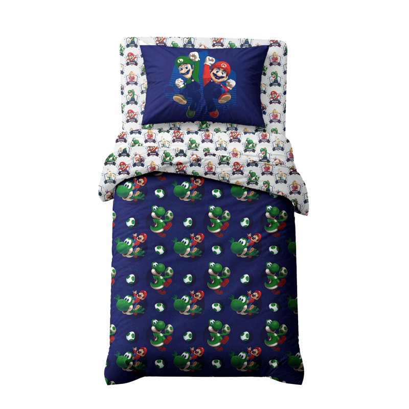 Full Size Reversible Kids Comforter Set with Pillowcase & Sheets - Super Mario Galaxy