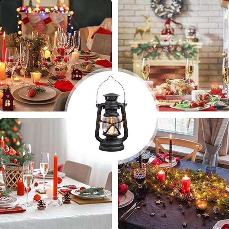 Openpig Vintage LED Hurricane Lantern - Black Outdoor Hanging Camping Lamp