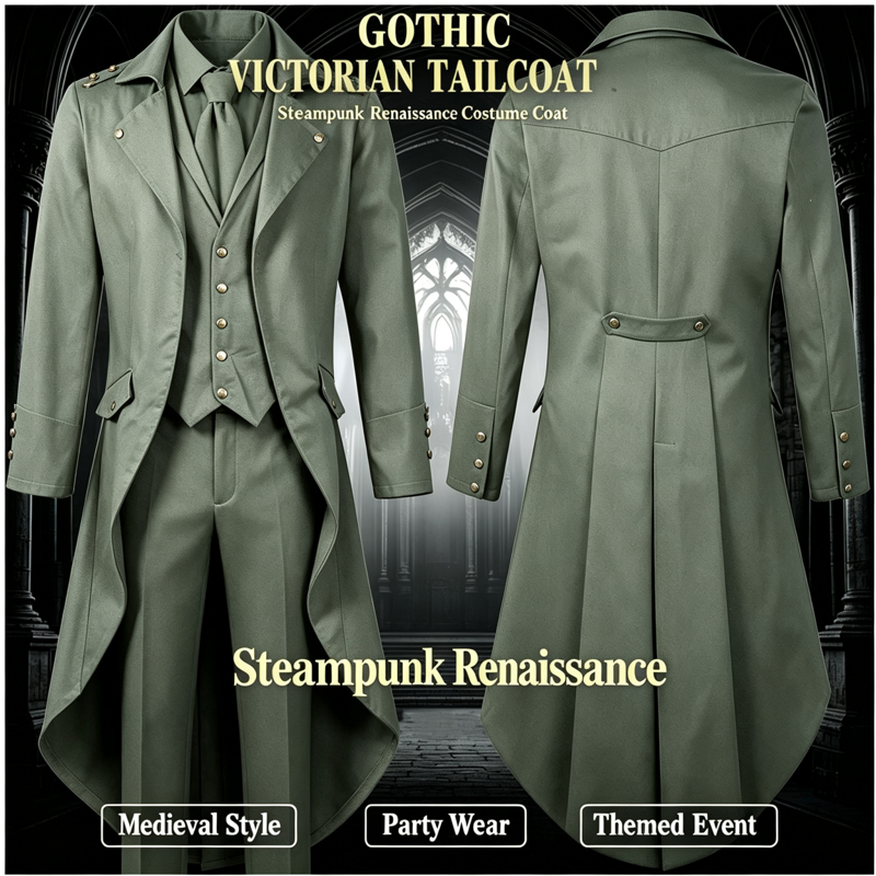 Men Gothic Steampunk Tailcoat Jacket for Halloween & Cosplay - S Dark Gray