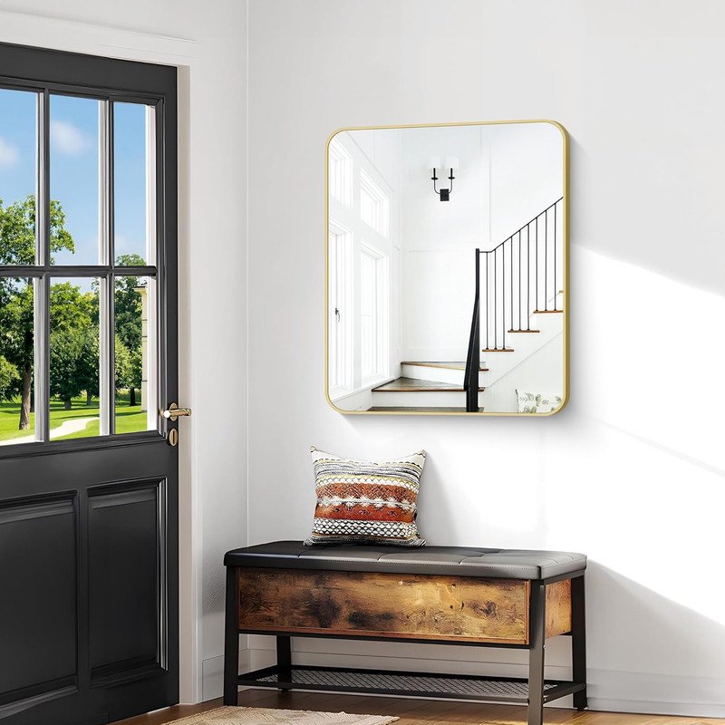 30x40 Inch Gold Bathroom Wall Mirror - Rounded Edge Vanity Mirror