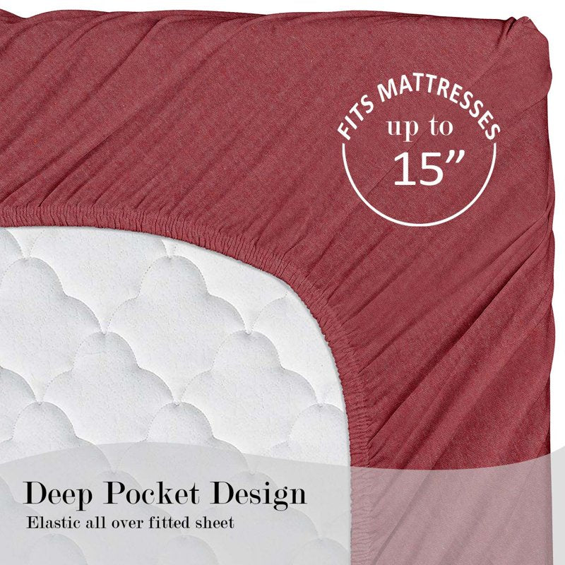 Cotton Rich Jersey Twin-XL Bed Sheet Set - Red Sedona, 3 Pieces