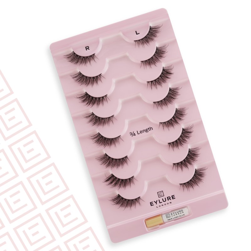 3/4 Length Natural False Eyelashes Multipack - 8 Pairs with Lash Glue