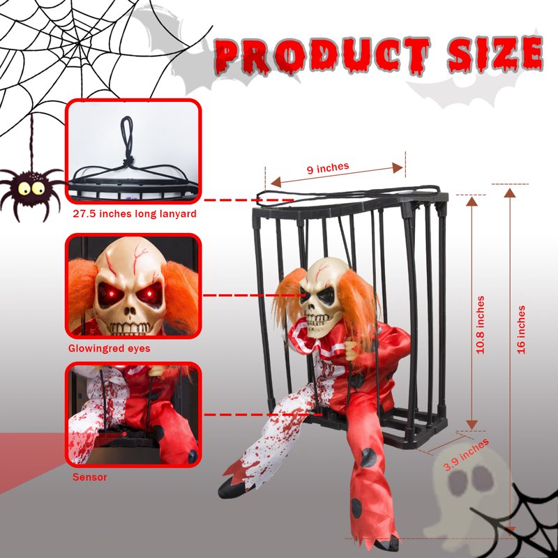 Magotan Screaming Animated Halloween Decoration - Style E, Spooky Hanging Skull with Motion Sensor