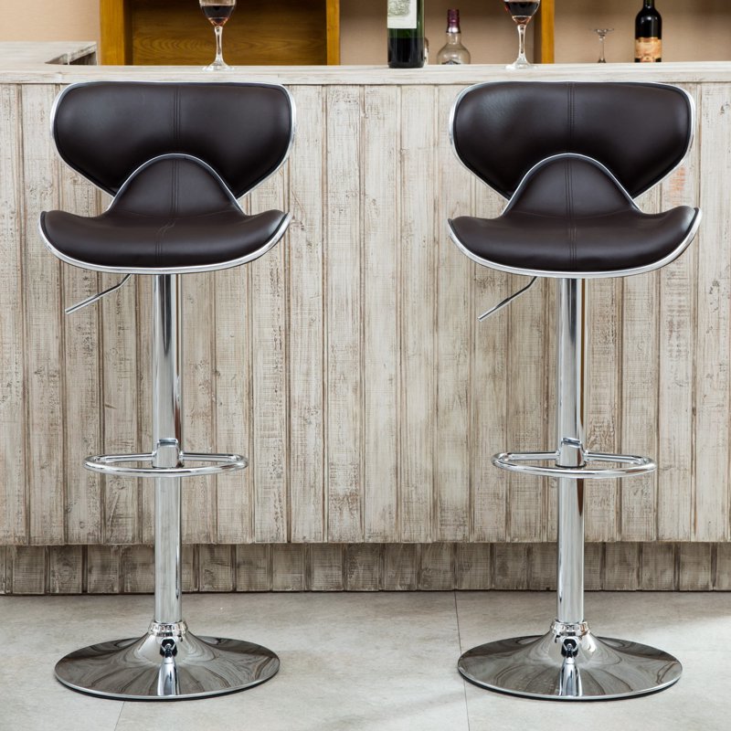Adjustable Swivel Bar Stool with Chrome Base - Brown, Set of 2