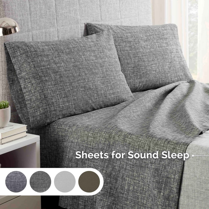 King Microfiber Sheet Set - Brushed Soft & Wrinkle-Resistant - Gray Crosshatch