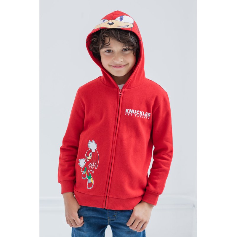 Kids Sonic the Hedgehog Knuckles Red Hoodie - Big Boys' Fleece Zip-Up Cosplay Jacket - Size 14-16