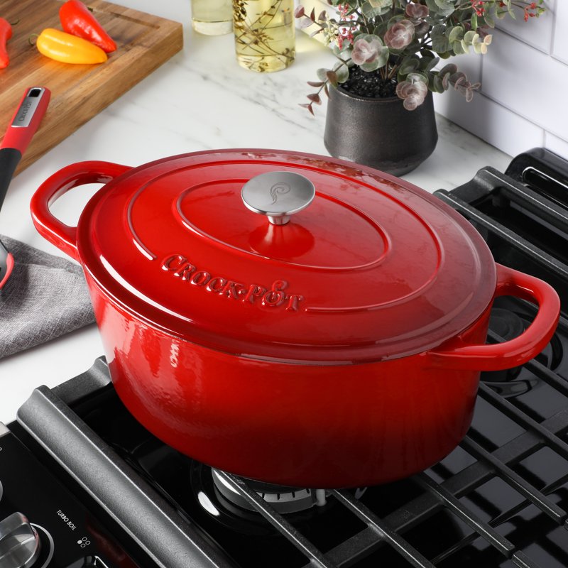 7-Quart Oval Cast Iron Dutch Oven - Scarlet Red