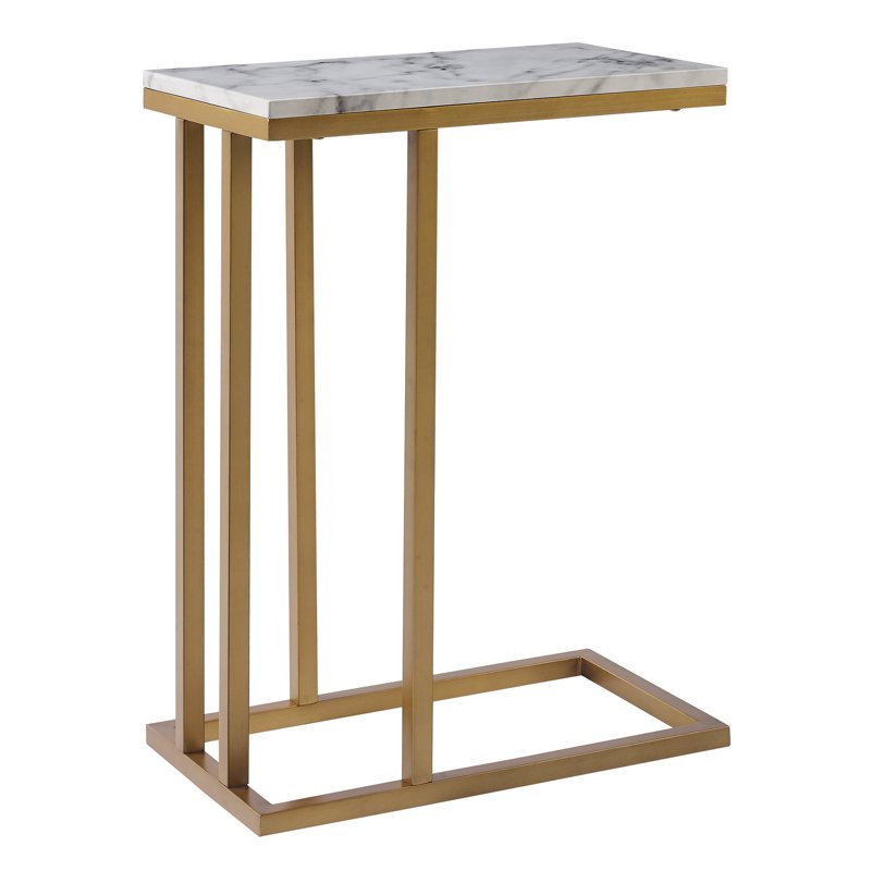 C-Shape Marble-Look Side Table with Brass Legs