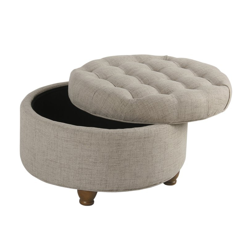 Large Round Tufted Storage Ottoman with Lift-Off Lid