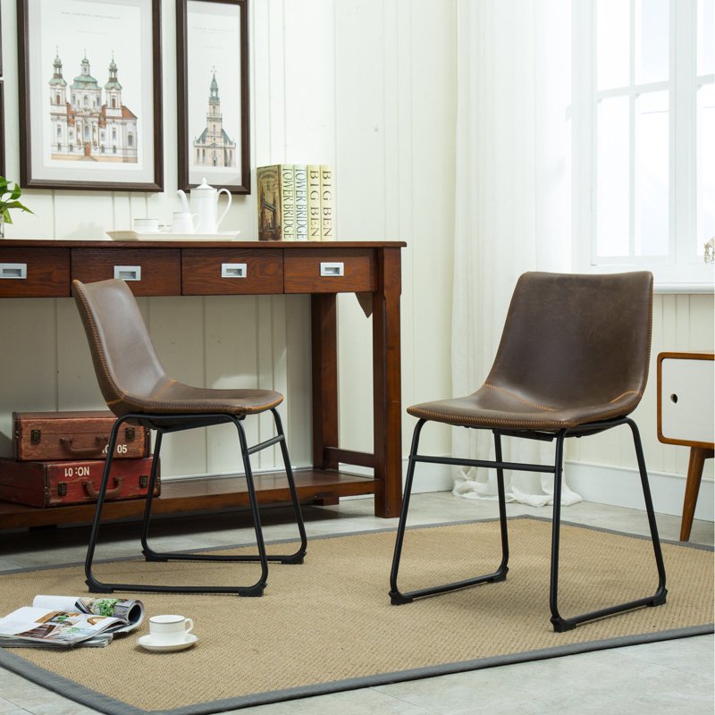 Vintage Upholstered Faux Leather Dining Chairs - Antique Brown, Set of 2