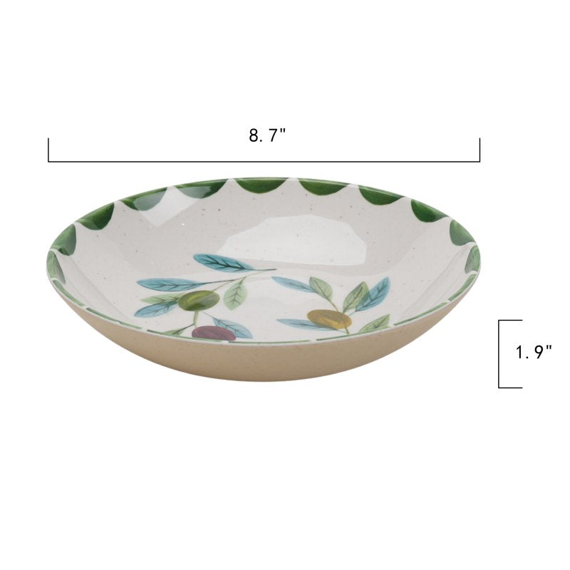 36 oz Reusable Olive Beige Bamboo Melamine Dinner Bowls - Set of 4