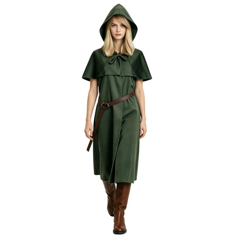Medieval Monk Robe Hooded Cloak Costume Set with Belt - Army Green XXL - Halloween Cosplay