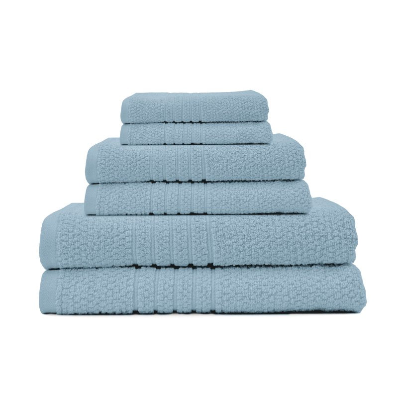 Pastel Textured Cotton Bath Towel Set - Aqua, 6-Piece