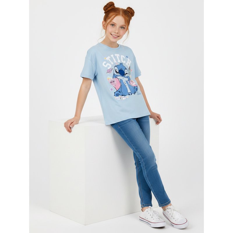 Girls' Lilo & Stitch Graphic Tee with Short Sleeves - Stitch Stickers Variation