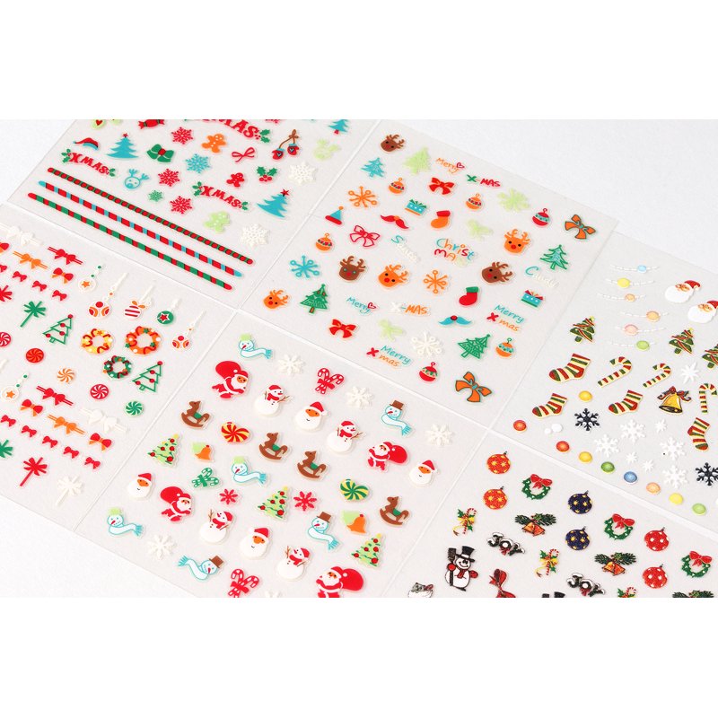 3D Christmas Nail Art Stickers - Festive Santa & Snowflake DIY Decals