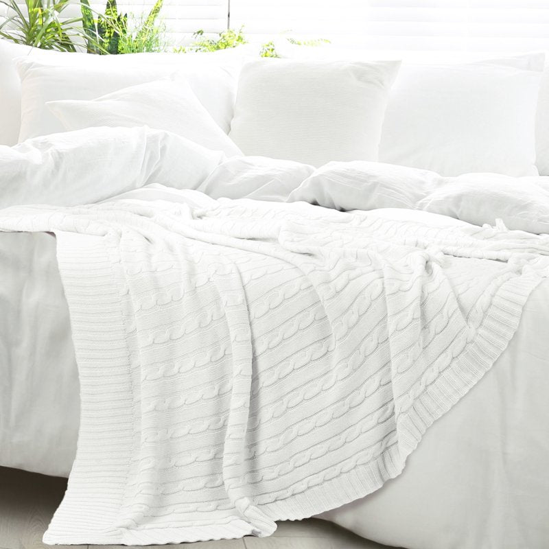 Cotton Cable Knit Throw Blanket - 60x78 White, Soft & Breathable