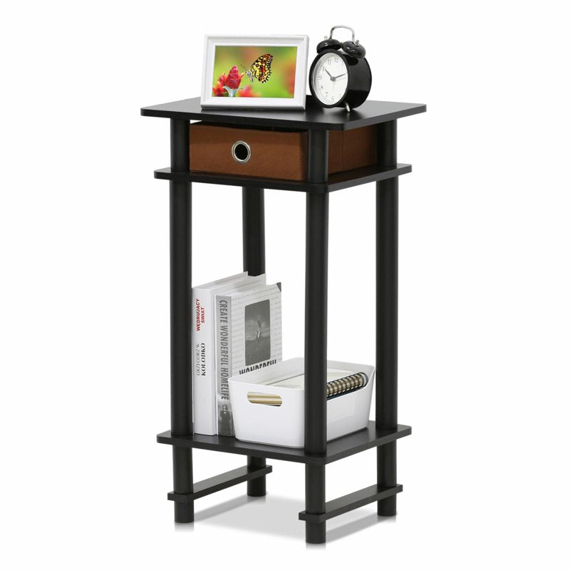 Tall End Table with Drawer and Shelf - Espresso Finish