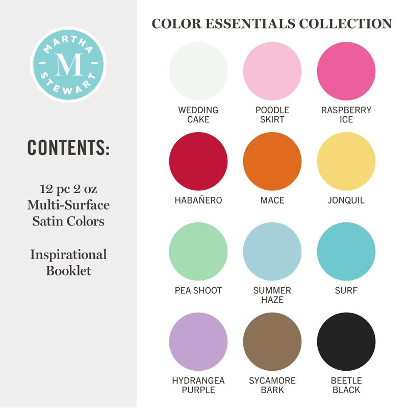 Multi-Surface Acrylic Craft Paint Set - 12 Colors, Satin Finish, 2 fl oz Each - Color Essentials