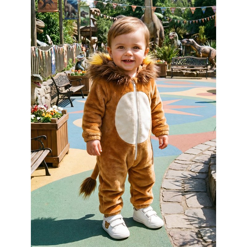 Toddler Baby Lion Costume Jumpsuit for 2-3 Years Khaki Halloween Animal Outfit