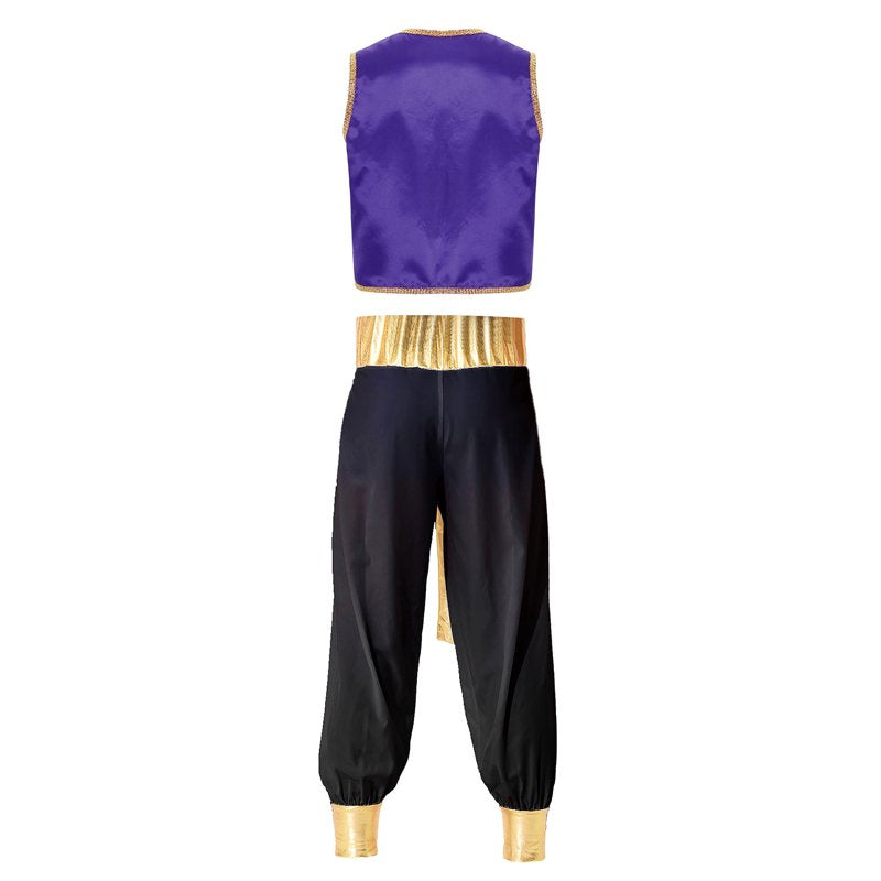 Men's Arabian Prince Costume Vest & Harem Pants Set - Dark Purple & Black XL