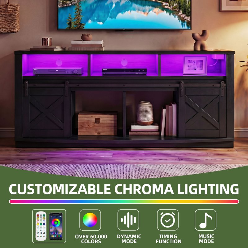 70" TV Stand with Power Outlet & LED Lights - Curved Entertainment Center
