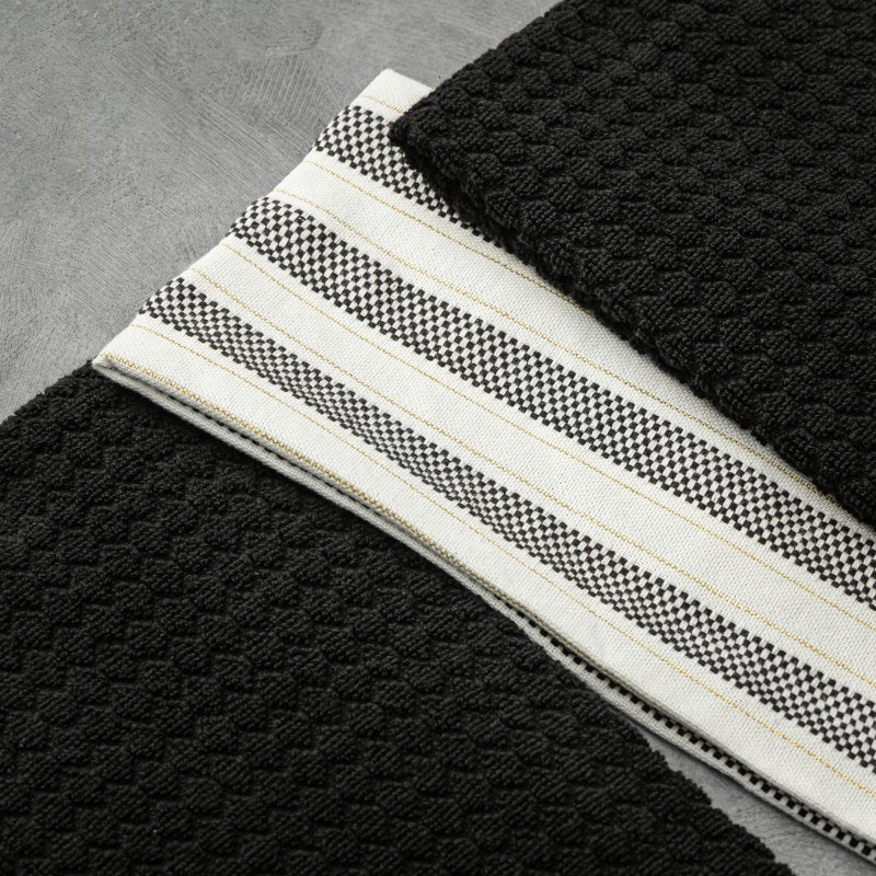 Penny Tile Kitchen Towel Set - 4-Pack Black & Gold Design