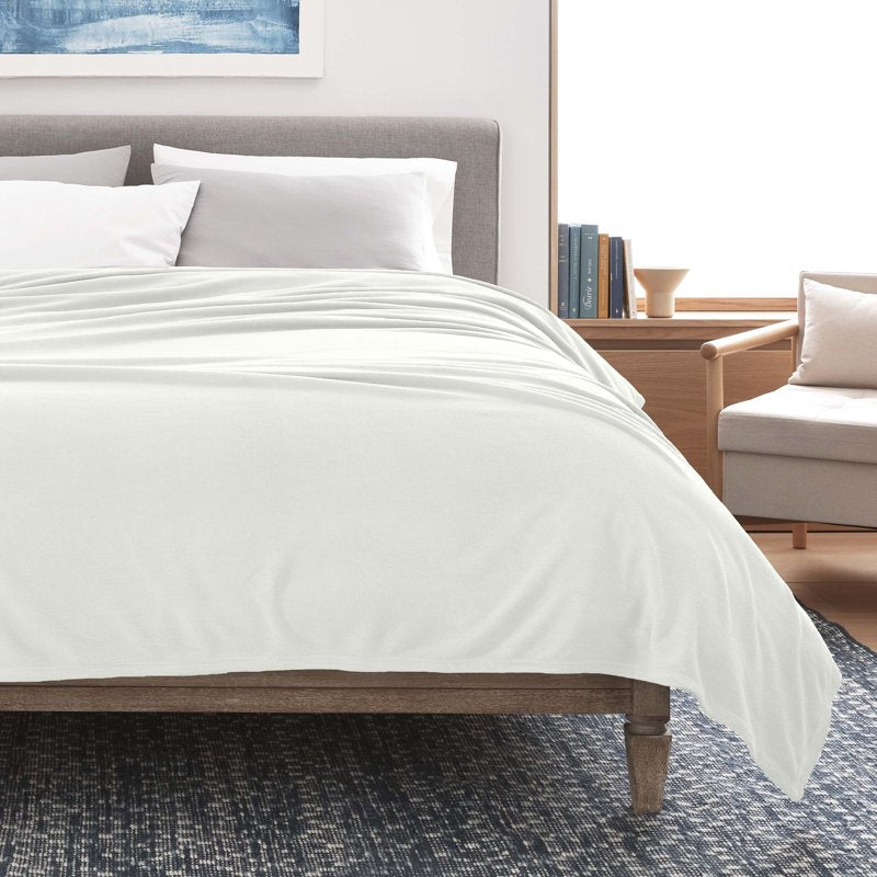 All-Season Microfleece Bed Blanket - King Size Lightweight Cozy Throw - White - Vellux