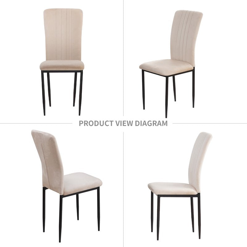 Set of 4 Modern Velvet Dining Chairs - Beige Upholstered