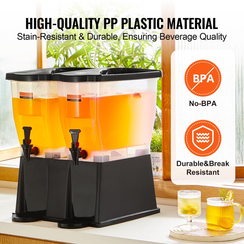 3 Gallon Plastic Beverage Dispenser Set - 2 Drink Dispensers with Lid