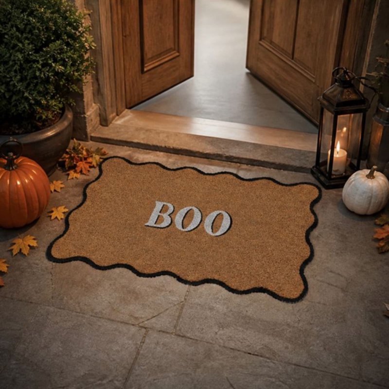 Halloween 'BOO' Coir Doormat 47.2 x 29.5 Inches Wavy Black Trim Welcome Mat