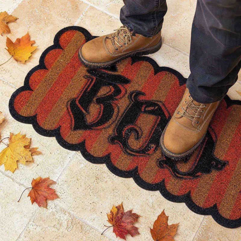 Halloween Door Mat with Witch Hat Boo Print, Durable Welcome Rug for Front Porch - Variation B3
