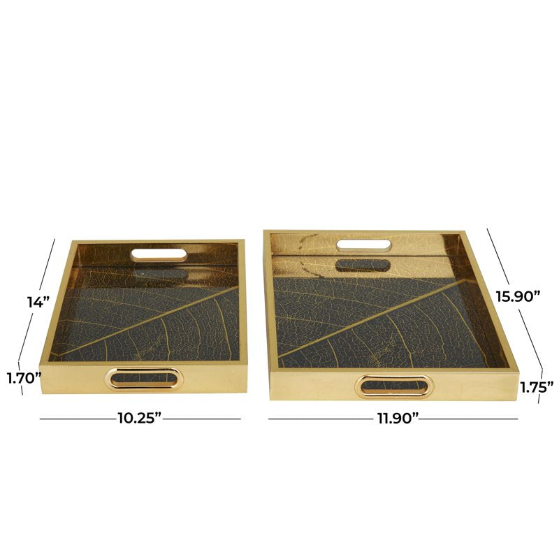 Gold Geometric Tray Set - 16" & 14" Decorative Trays, 2-Pieces